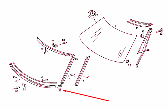 NEW MERCEDES-BENZ SL R107 WINDSHIELD RIGHT BOTTOM MOLDING A1076712230 ORIGINAL