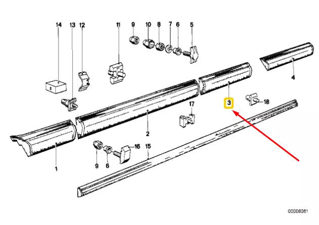 NEW BMW 6 E24 REAR RIGHT FENDER MOLDING 1839134 51131839134 ORIGINAL