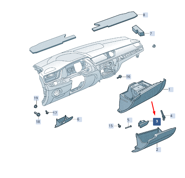 new skoda superb mk3 glove box actuator rhd 3v2857558sw8 original