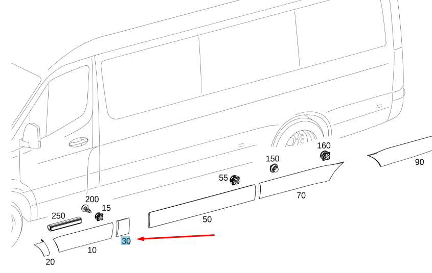 NEW MB SPRINTER W907 RIGHT B-PILLAR PROTECTIVE STRIP A91069076009K83 ORIGINAL