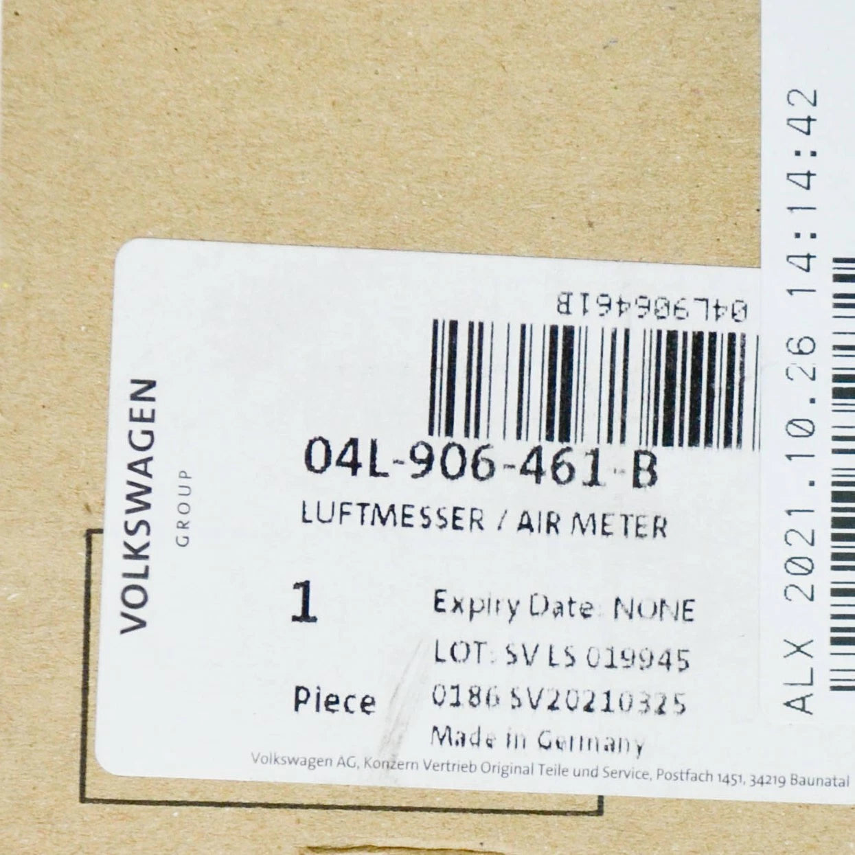 NEW AUDI A1 8X AIR FLOW MASS METER SENSOR 04L906461B ORIGINAL