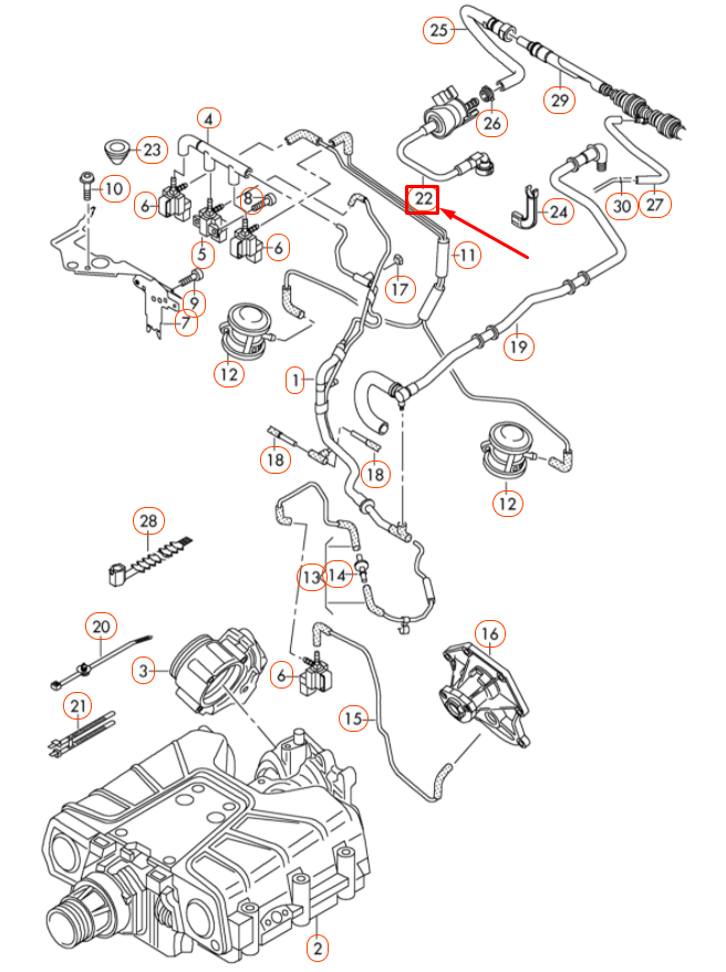NEW AUDI A4 B8 CONNECTING TUBE WITH AKF VALVE 06E133781K ORIGINAL
