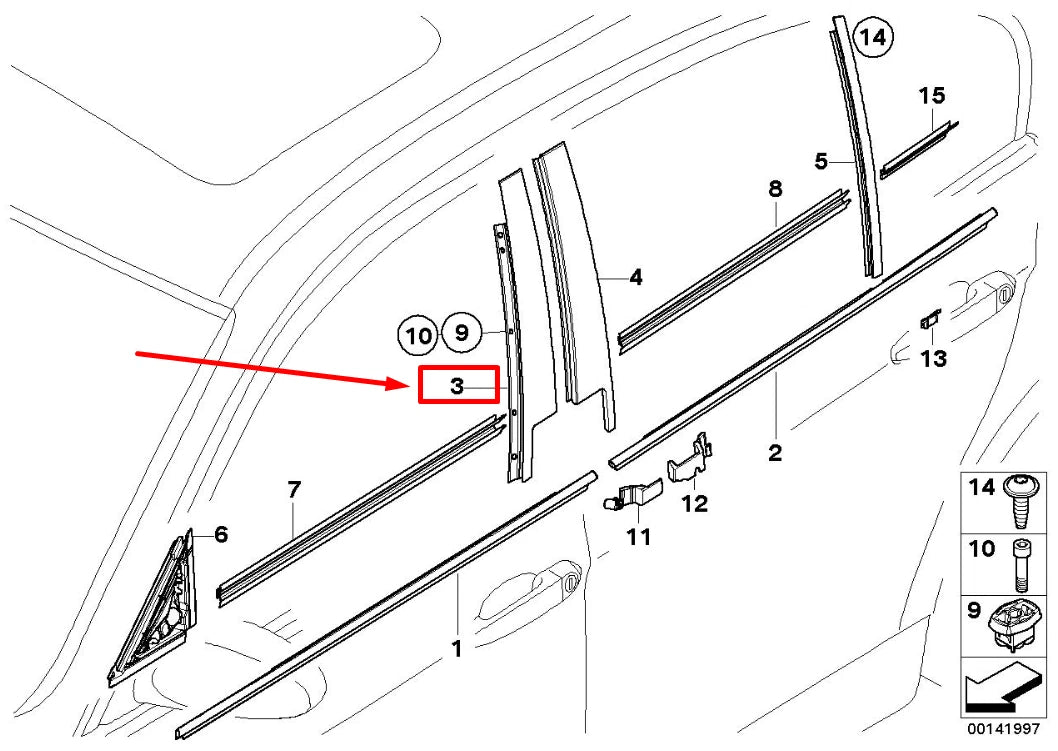 NEW BMW 3 E90 FRONT B-PILLAR WINDOW FRAME FINISHER 51337906908 7906908 ORIGINAL