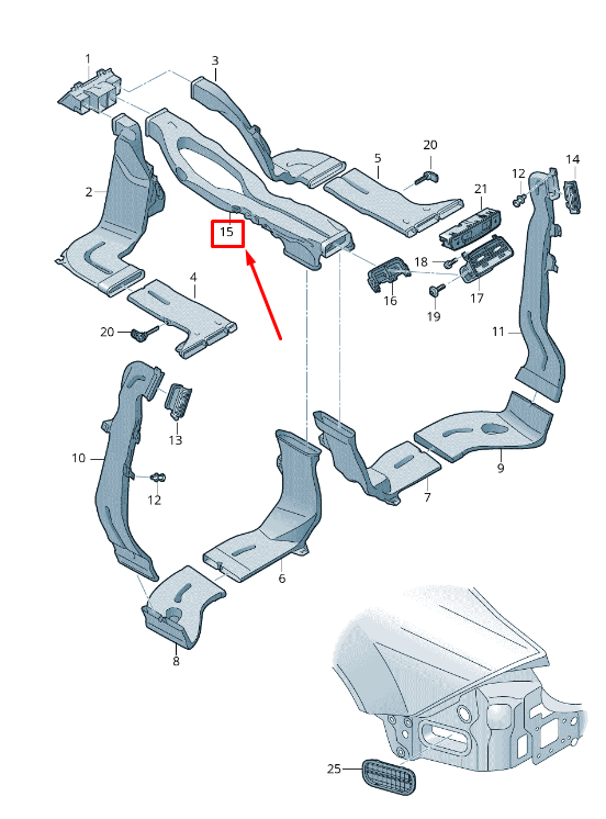 new audi a6 c8 center air guide channel 4k0857039b original