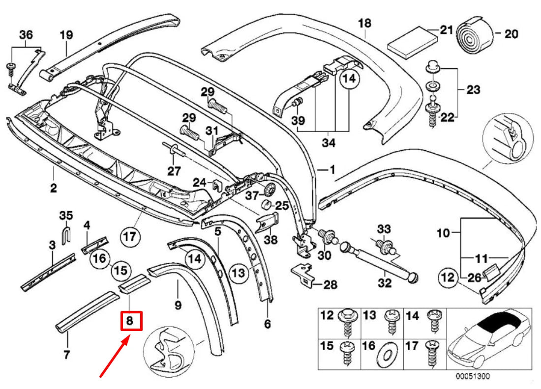 NEW BMW Z3 COUPE E36 RIGHT CENTER WINDOW GUIDE 54318397660 8397660 ORIGINAL
