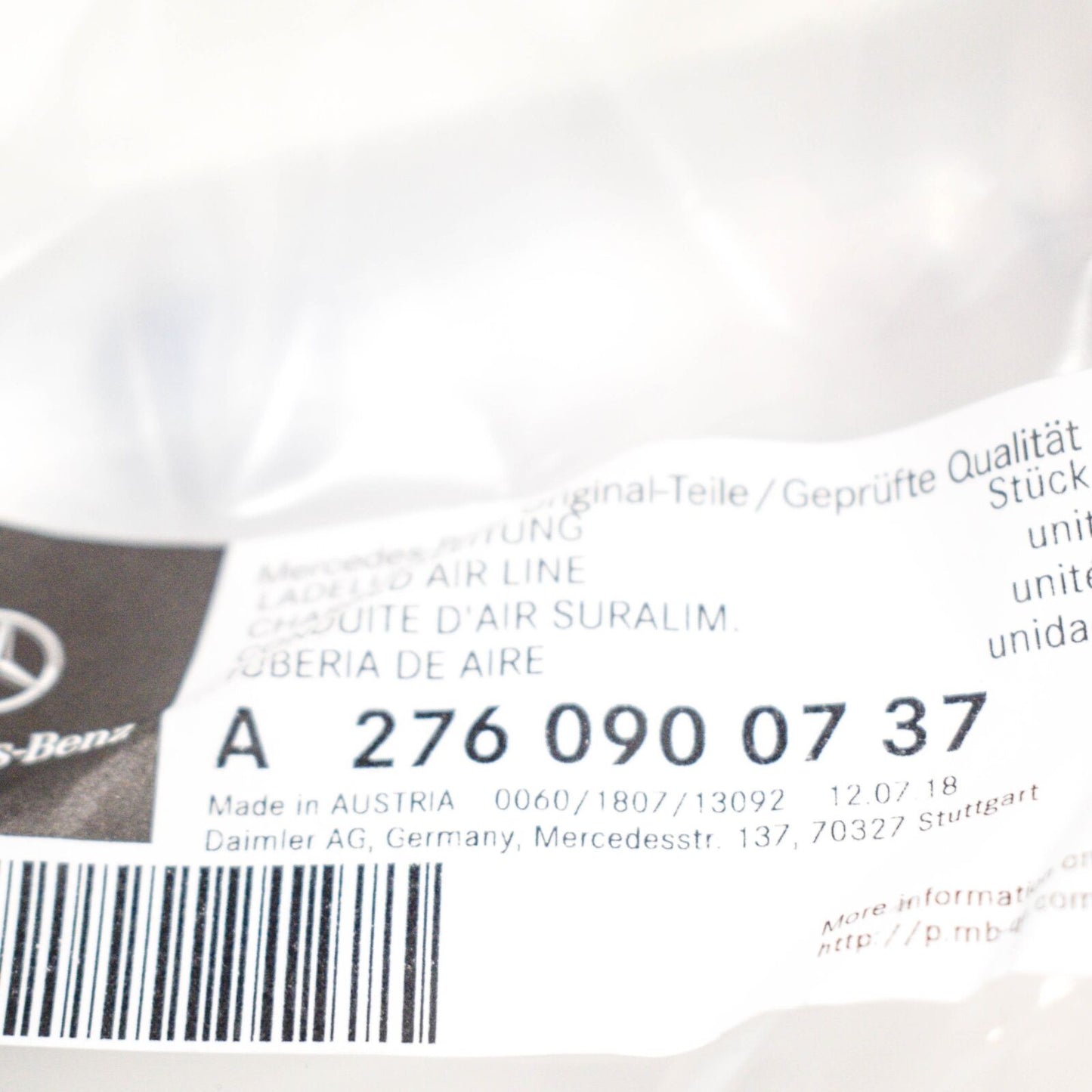 NEW MERCEDES-BENZ C-CLASS W205 LEFT INTERCOOLER PIPE A2760900737 ORIGINAL