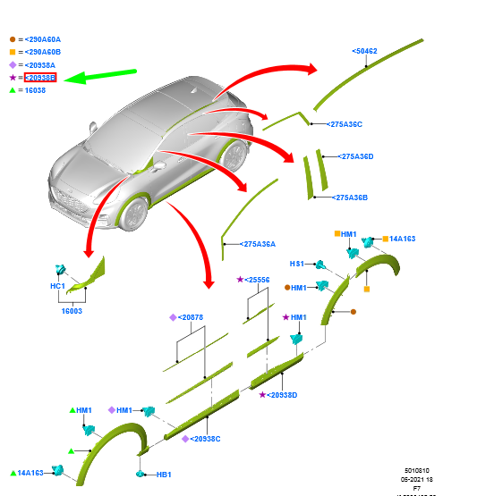new ford puma rear right door molding 2456076 l1tb-s24902-ag5yz9 original