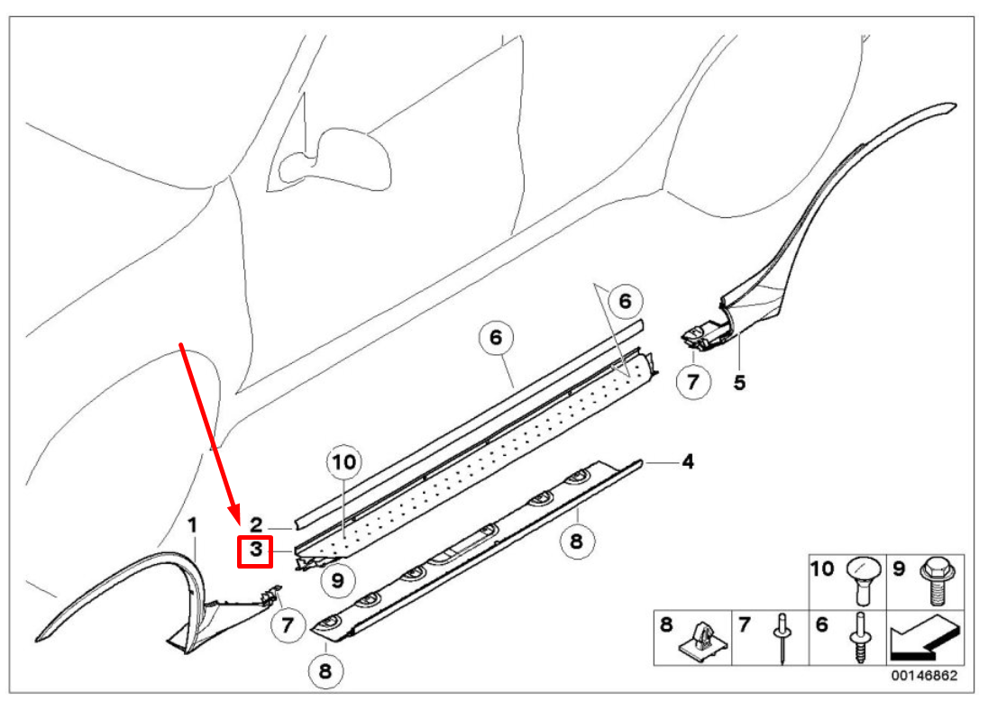 new bmw x5 e53 left footboard cover 51718403077 8403077 original