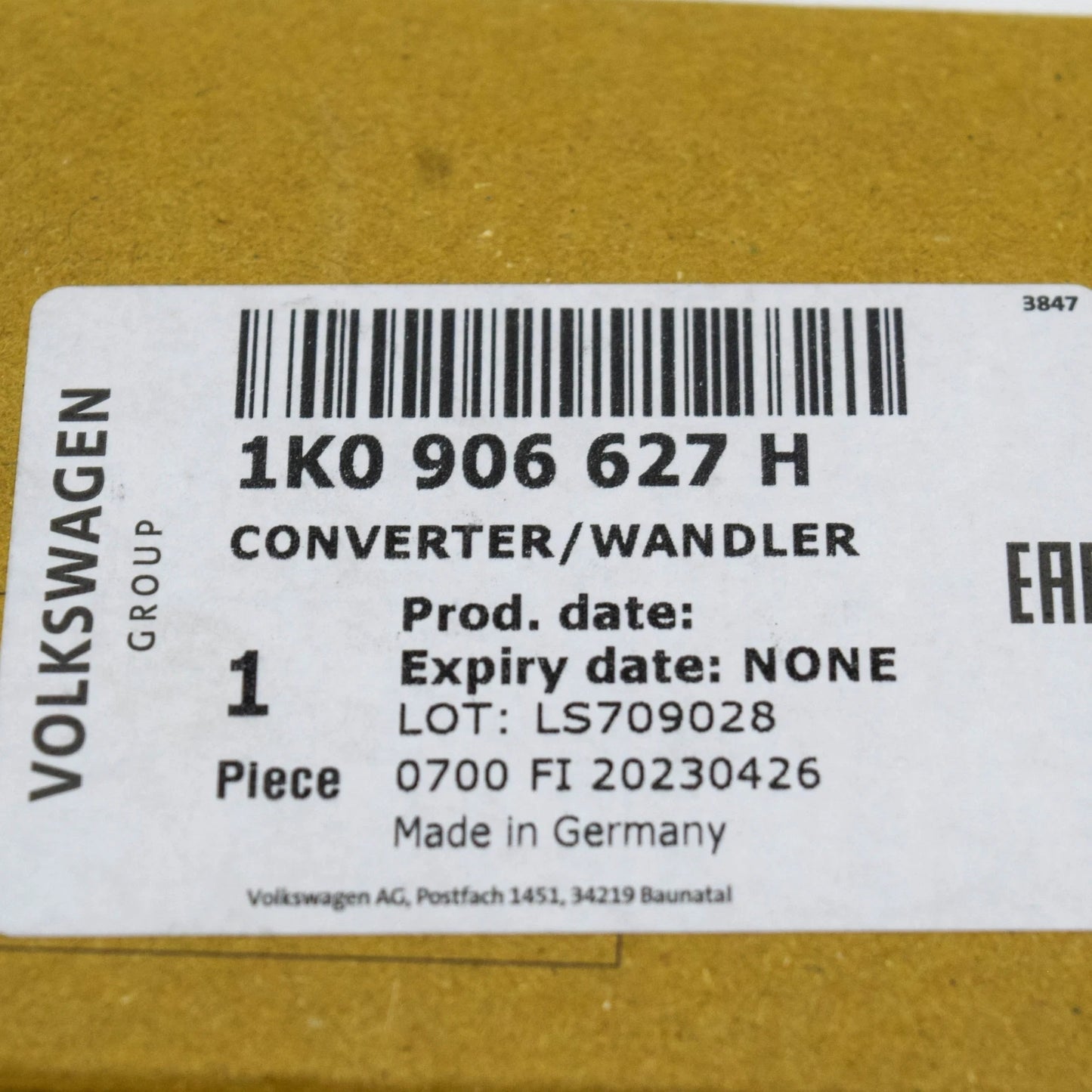 NEW VW CADDY II FURGON 9K ELECTROMAGNETIC CONVERTER VALVE 1K0906627H ORIGINAL