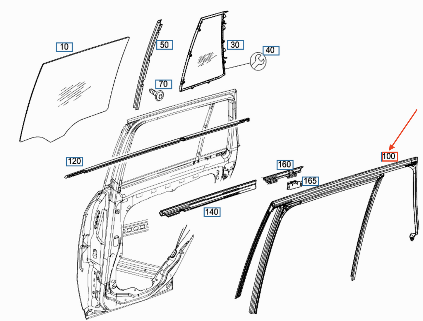 new mercedes-benz c w204 rear left window channel guide rail a2047351500