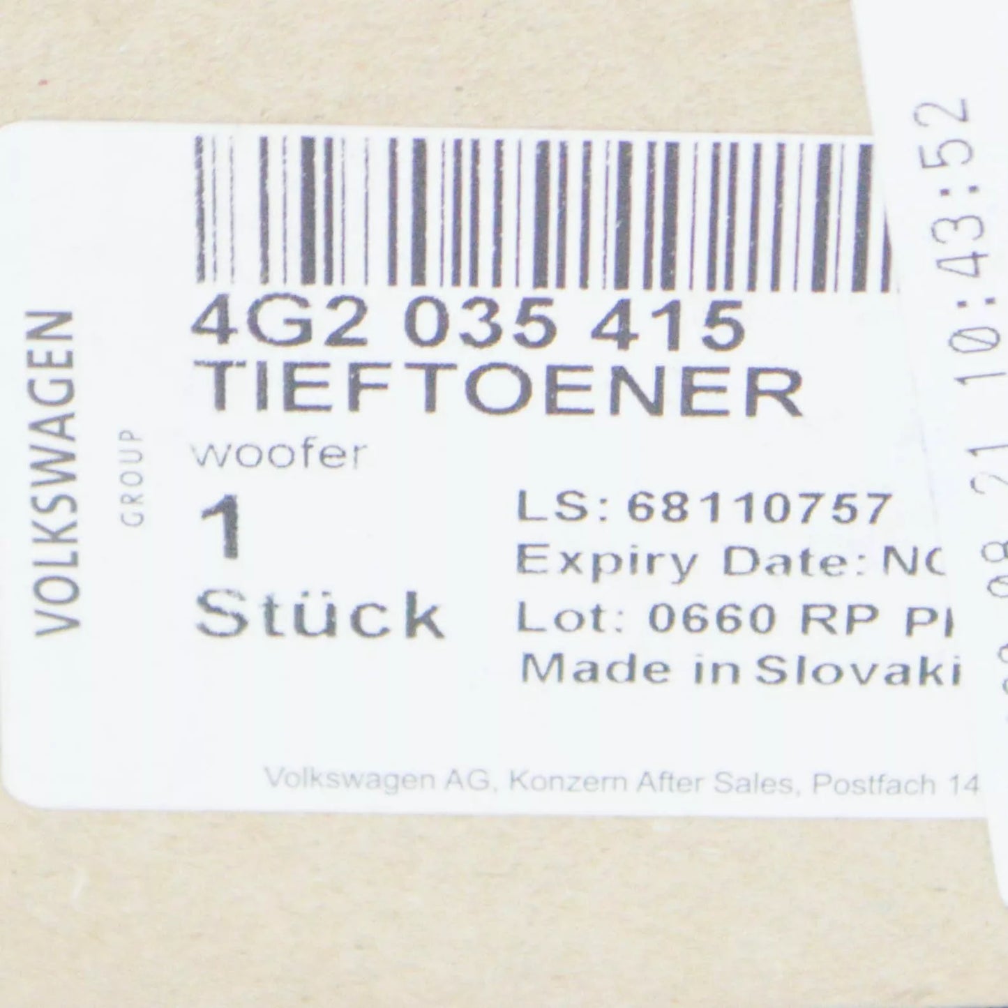 AUDI A6 C7 FRONT DOOR BASS LOUDSPEAKER 4G2035415 NEW