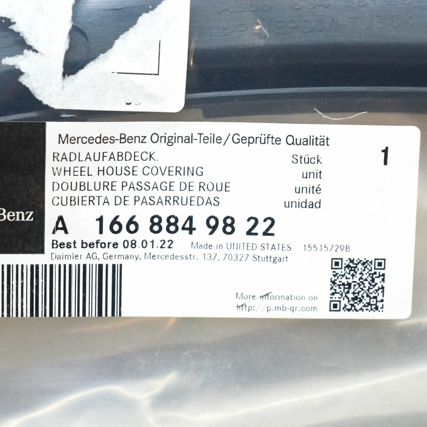 NEW MERCEDES-BENZ GLE W166 REAR RIGHT ARCH INNER COVER A1668849822 ORIGINAL