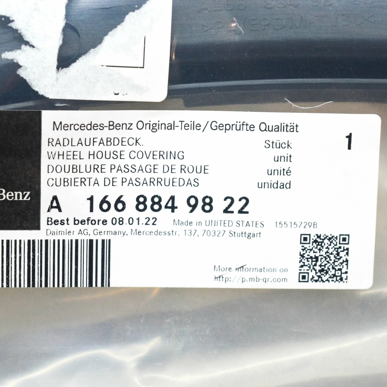 NEW MERCEDES-BENZ GLE W166 REAR RIGHT ARCH INNER COVER A1668849822 ORIGINAL