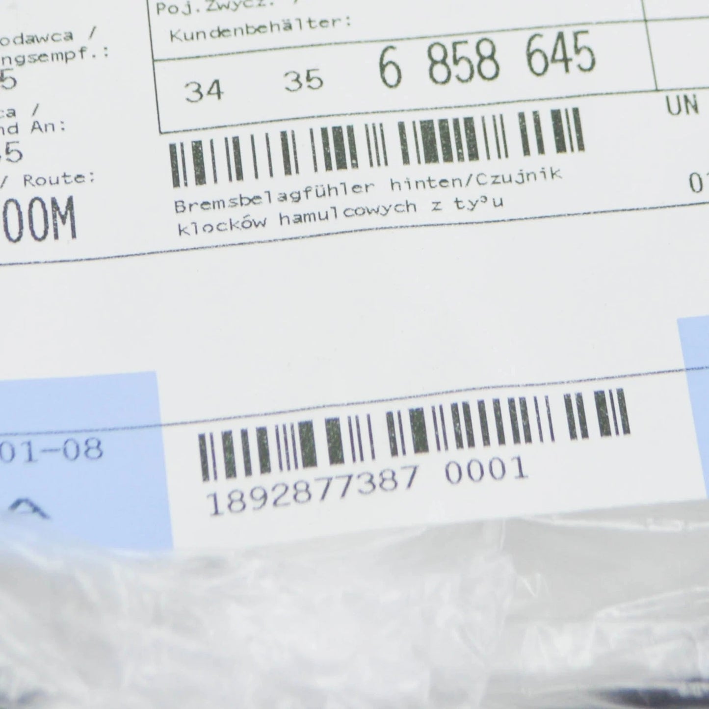 NEW BMW I8 I12 REAR BRAKE PAD SENSOR 6858645 34356858645 ORIGINAL