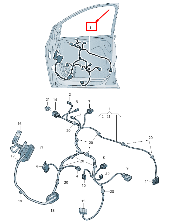 new skoda kamiq front left door wiring harness 654971120be original