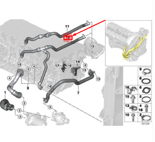new bmw x5 e70 radiator heater hose 11537547244 7547244 original