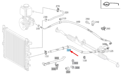 NEW MB ML W163 POWER STEERING LOW PRESSURE HOSE LHD A1634605124