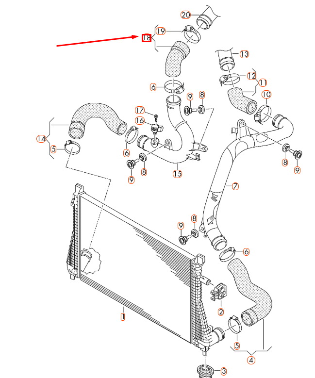 NEW VOLKSWAGEN PASSAT B8 CHARGE AIR COOLER PRESSURE HOSE 6C0145838A ORIGINAL