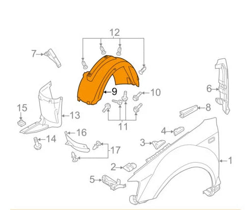 NEW AUDI A4 B8 REAR LEFT FENDER ARCH LINER 8K0810171B 2014 ORIGINAL