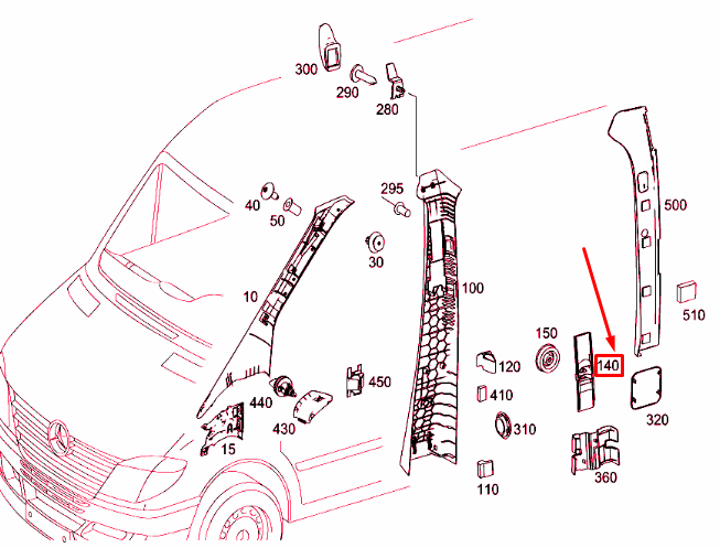 NEW MB SPRINTER 906 RIGHT SIDE B-PILLAR COVER TRIM A9066900107 ORIGINAL