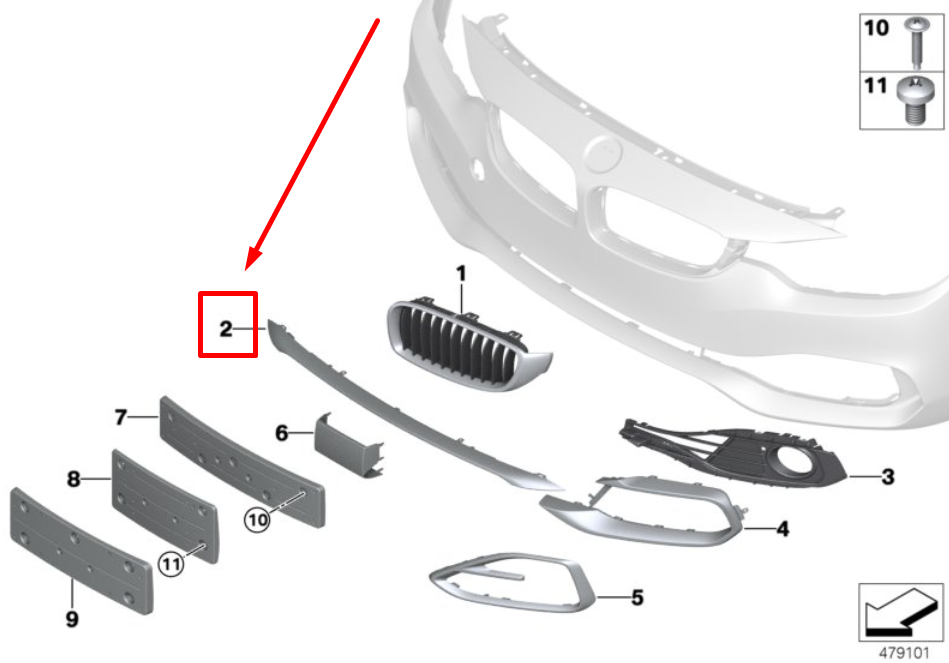 new bmw 4 f36 front bumper centre finisher rod 7435785 51117435785 original