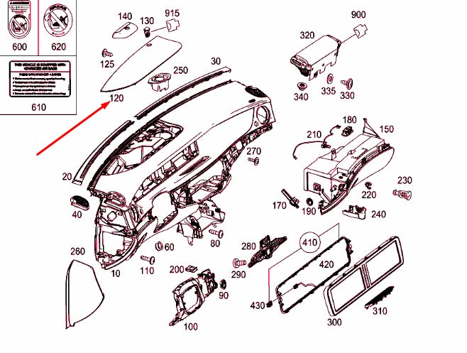 NEW MB S W222 INSTRUMENT PANEL CENTER FILL COVER LHD A22268009077P14 ORIGINAL