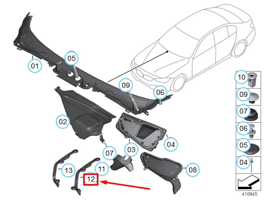 NEW BMW 3 F30 HOOD COWL LEAF GRILLE LEFT 51717402081 ORIGINAL