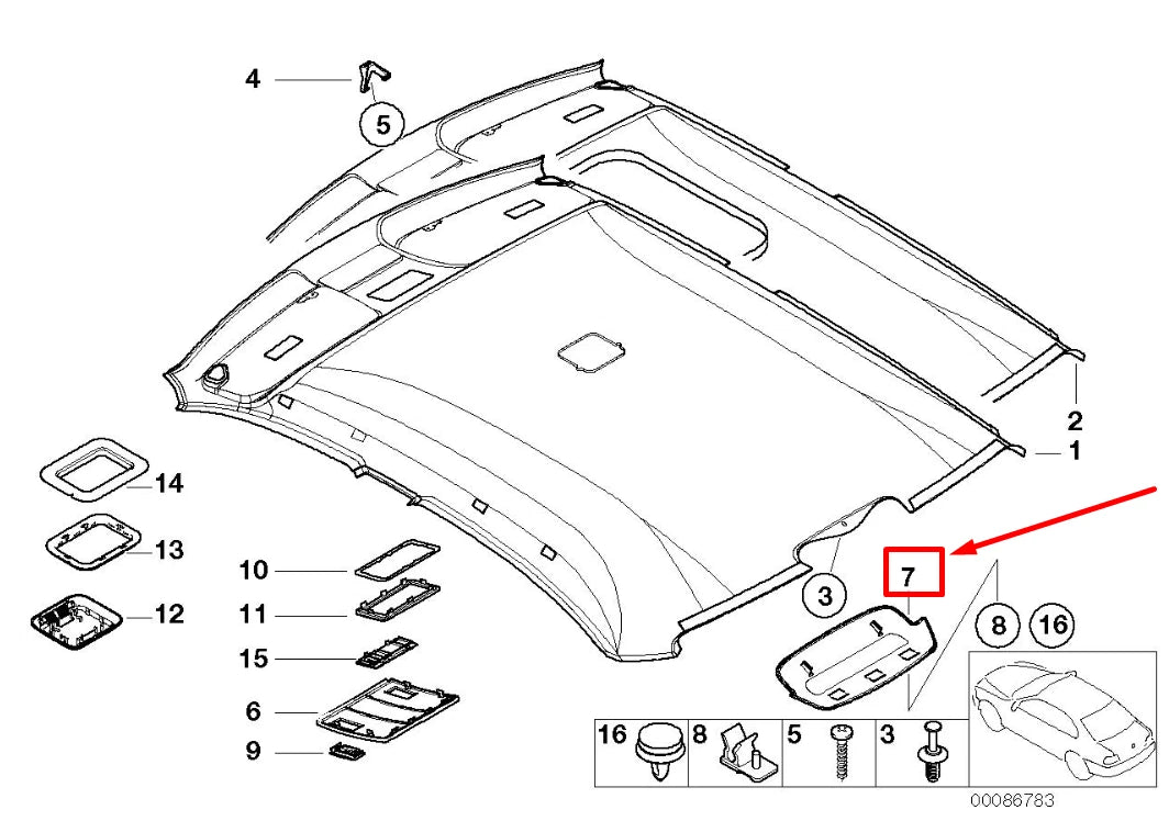 NEW BMW 3 E46 REAR HEADLINER COVER 51448226608 8226608 ORIGINAL