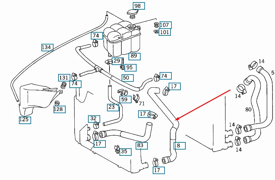 NEW MB S-CLASS W140 RADIATOR UPPER HOSE A1405000875 4.2 PETROL ORIGINAL