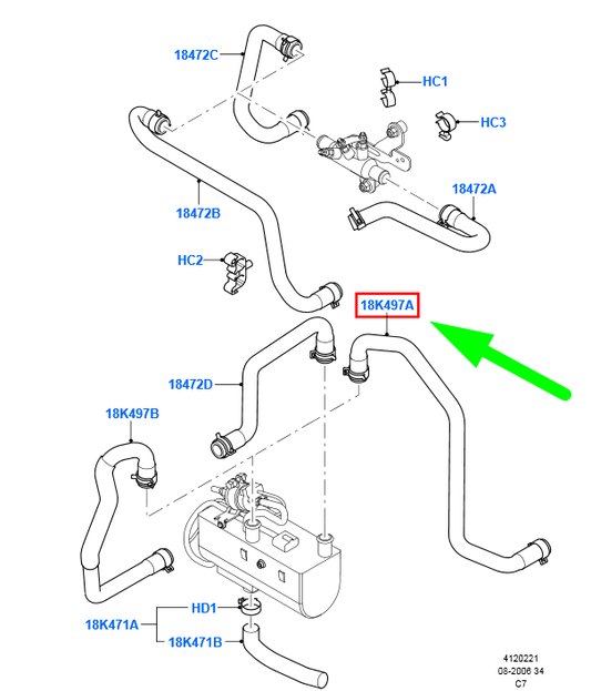 new ford transit connect mk1 heater water outlet hose lhd 1458050 original