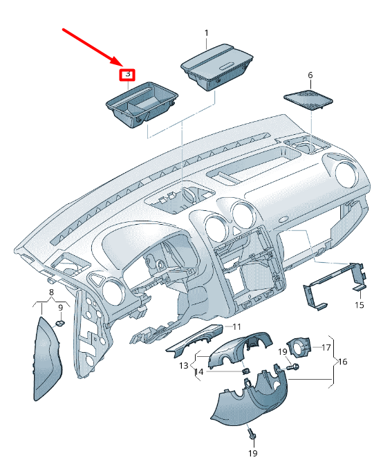 new volkswagen caddy 2k mk3 dashboard upper centre tray 2k5858122a71n original