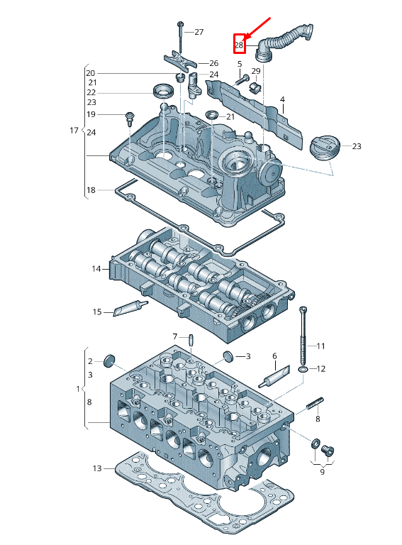 new skoda rapid nh cylinder head cover breather line 04b103493 original