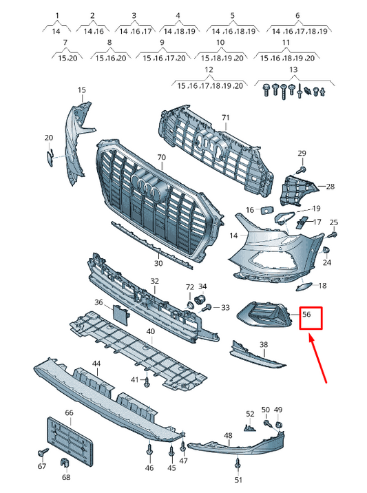 new audi q3 f3 front left bumper grille 83a807671 t94 83a807671t94 original
