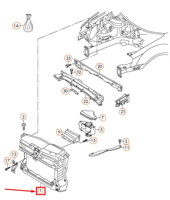 NEW VOLKSWAGEN GOLF 5K MK6 USA RADIATOR CORE SUPPORT 5K0805588G ORIGINAL