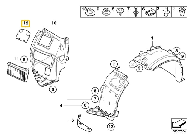 BMW E90 E91 FRONT RIGHT WHEEL ARCH HEADLIGHT ACCESS COVER 51717143849 06-11 NEW