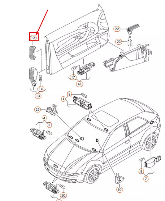 NEW AUDI A3 8P FRONT DOOR REAR LIGHT REFLECTOR 8P0947412 ORIGINAL