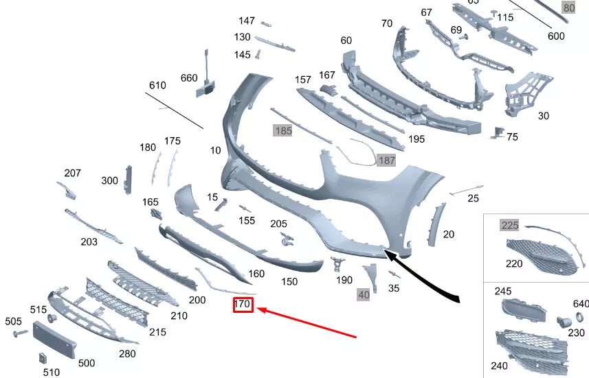 NEW MB GLE W167 FRONT BUMPER LEFT LOWER TRIM STRIP A1678856803 ORIGINAL
