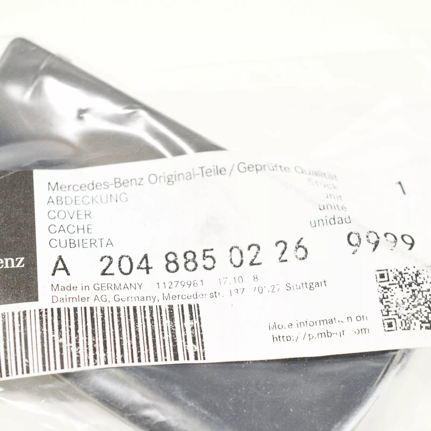 NEW MB C W204 AMG REAR BUMPER TOW HOOK CAP COVER A20488502269999 ORIGINAL