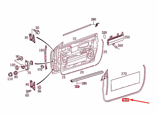 NEW MB CLK C209 FRONT RIGHT DOOR BONDED SEALING FRAME A2097200278 ORIGINAL
