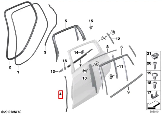 NEW BMW X6 G06 REAR RIGHT DOOR B-PILLAR JOINT SEAL 51767437806 ORIGINAL
