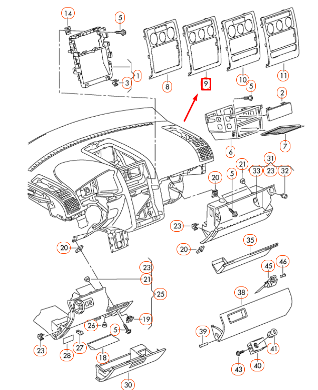 NEW VW TOURAN 1T INSTRUMENT PANEL CENTER TRIM 1T0858071S1QB ORIGINAL