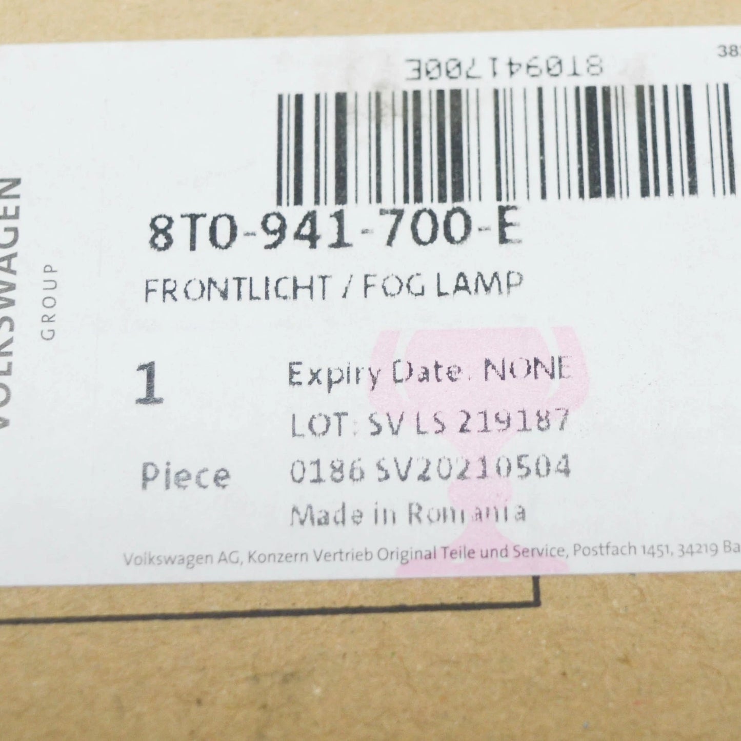 NEW AUDI A1 8X FRONT RIGHT HALOGEN FOG LIGHT 8T0941700E