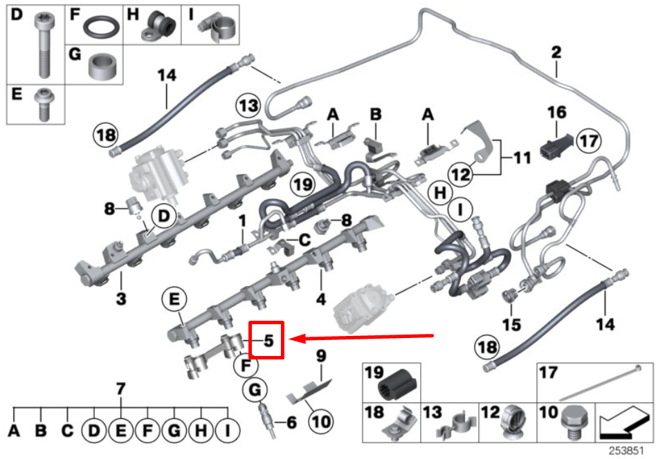 new bmw 7 e65, e66 fuel injection pipe double holder 7515345 13537515345