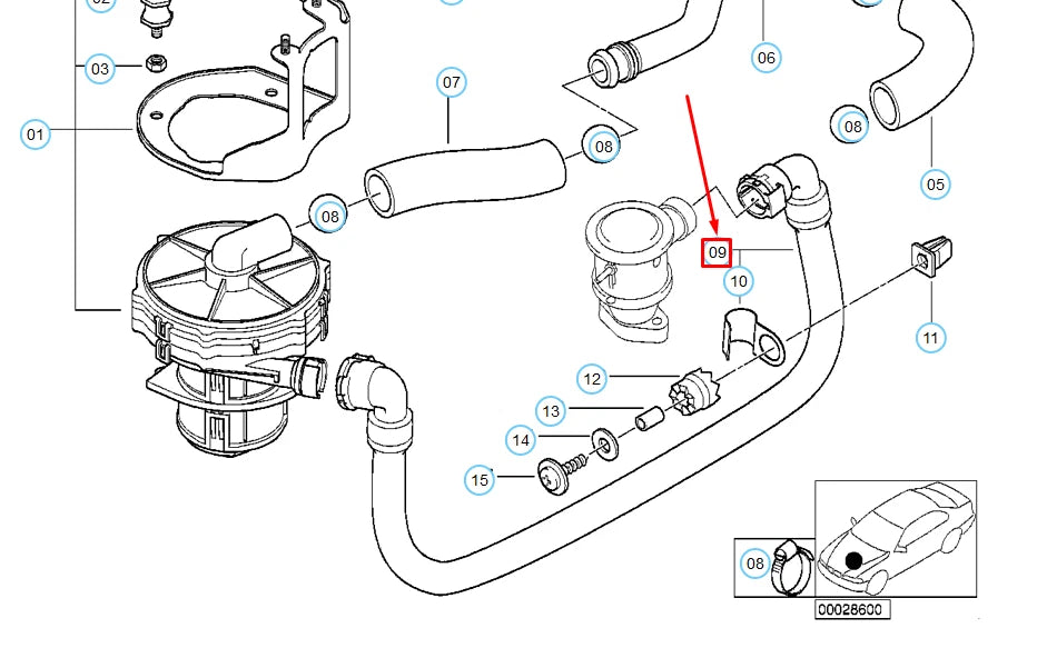 NEW BMW 7 E38 EMISSION CONTROL AIR PUMP PRESSURE HOSE ASSY 11721438264 ORIGINAL