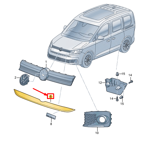 new vw caddy sb mk4 front center bumper trim 2k7853240gru original