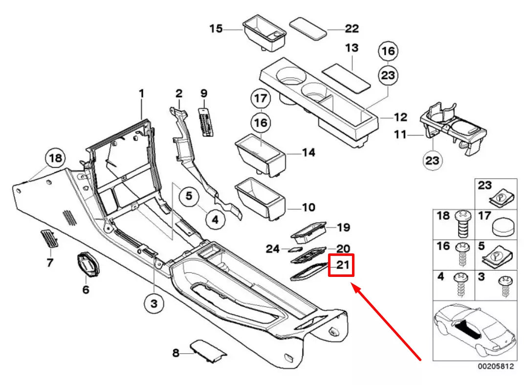 NEW BMW Z3 COUPE E36 REAR CENTER CONSOLE FRAME TRIM 51168399321 8399321 ORIGINAL