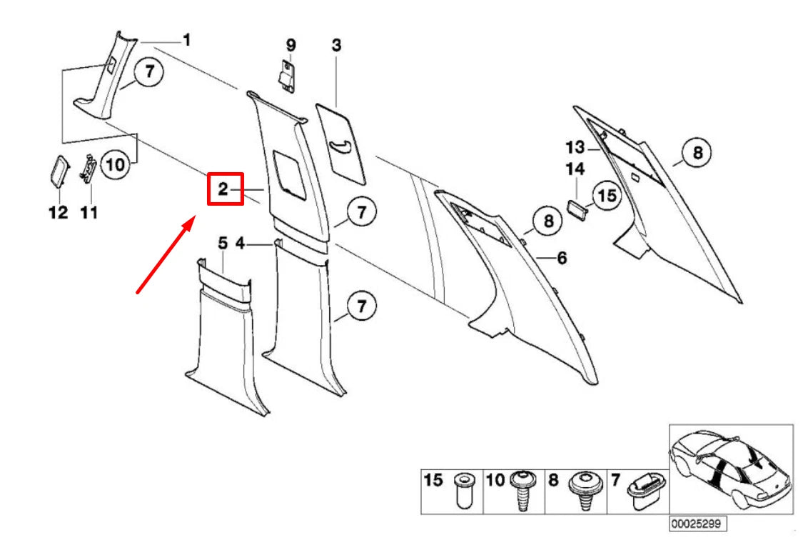 NEW BMW 7 E38 INTERIOR LEFT B-PILLAR COVER 8174463 51438174463 ORIGINAL