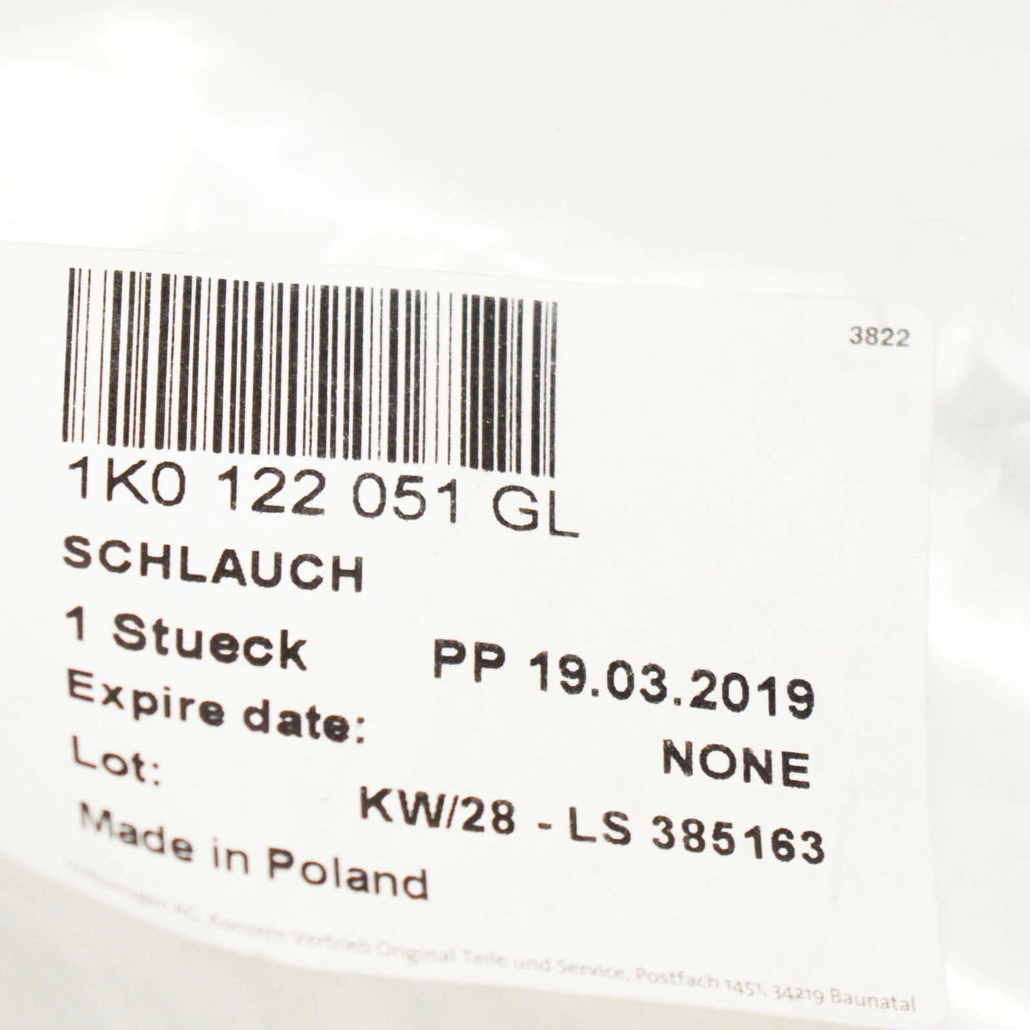 NEW AUDI TT 8J COOLANT HOSE WITH QUICK RELEASE COUPLING 1K0122051GL