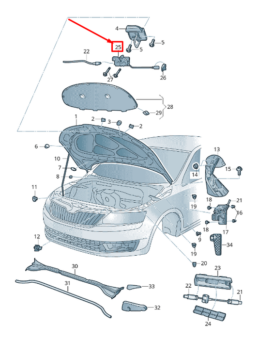 new skoda rapid nh lower part bonnet lock 5ja823509d original