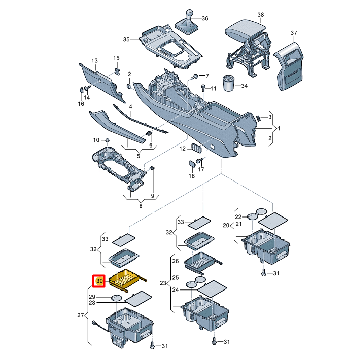 NEW AUDI Q5 FY CENTER CONSOLE TRAY 80A864747A6PS ORIGINAL
